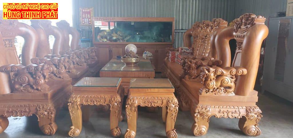 BÀN GHẾ PHÒNG KHÁCH GỖ GÕ ĐỎ TAY 18 ĐỤC NGHÊ BGGĐ 007
