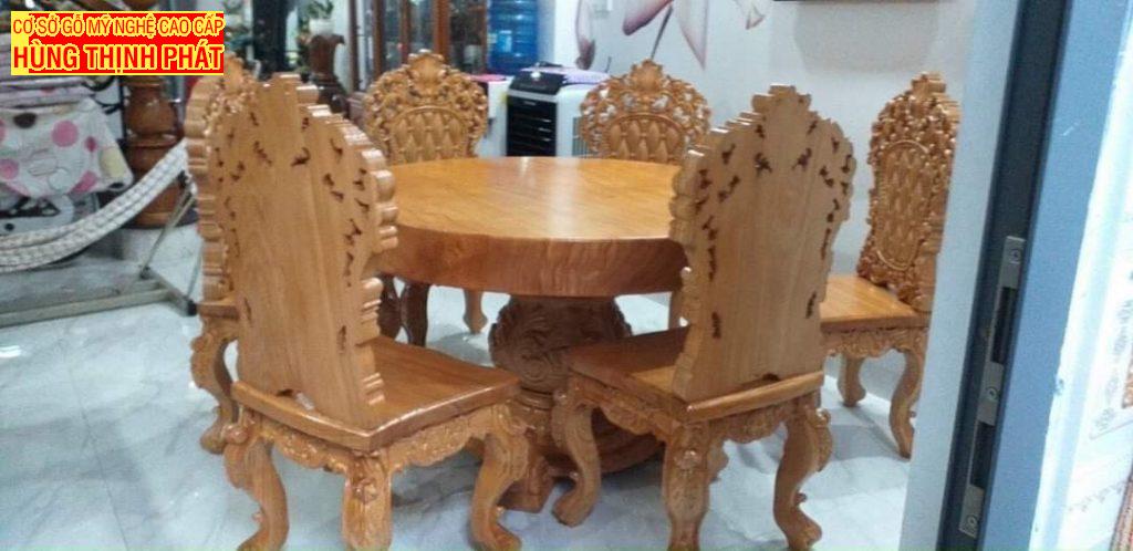 BÀN GHẾ ĂN NGUYÊN KHỐI GỖ GÕ ĐỎ MẶT TRÒN