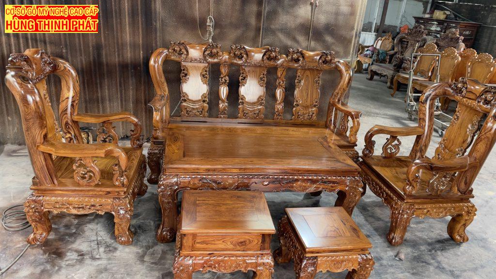 BÀN GHẾ PHÒNG KHÁCH GỖ CẨM LAI MINH QUỐC ĐÀO TAY 12