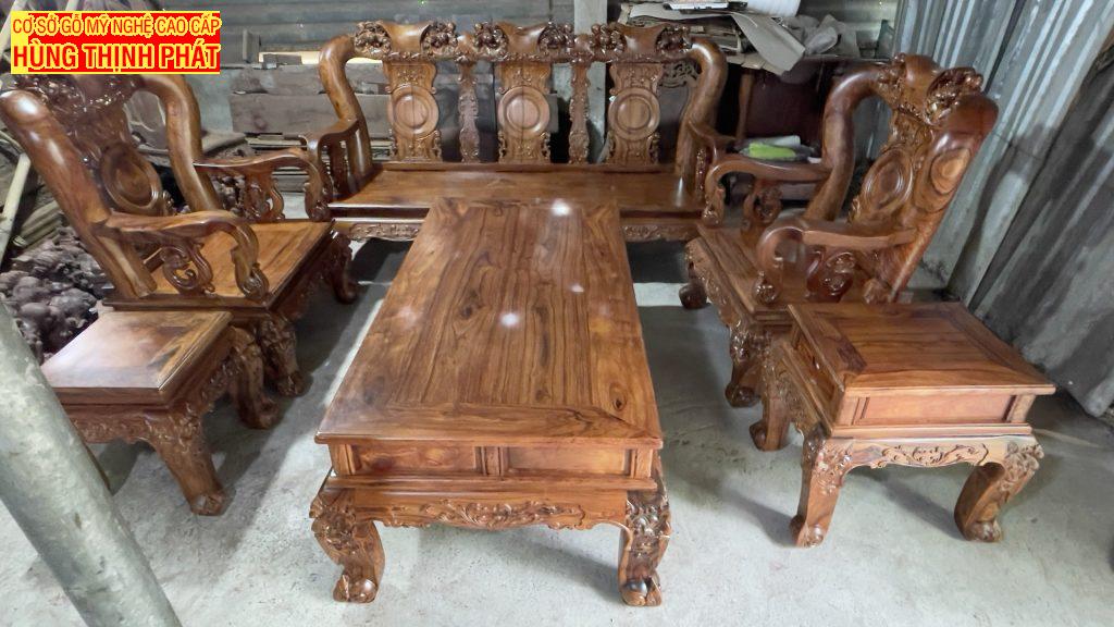 Bàn ghế phòng khách gỗ Cẩm Lai Tay 12 đục Đào
