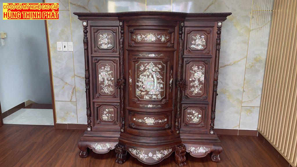 Tủ thờ bụng phệ khảm ốc gỗ Cẩm Lai-nội thất thờ cúng cao cấp