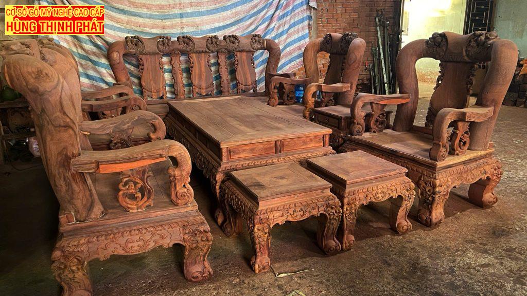 Bộ Bàn Ghế Triện Đào Tay 16 Gỗ Cẩm Lai 10 Món – Tuyệt Phẩm Mộc