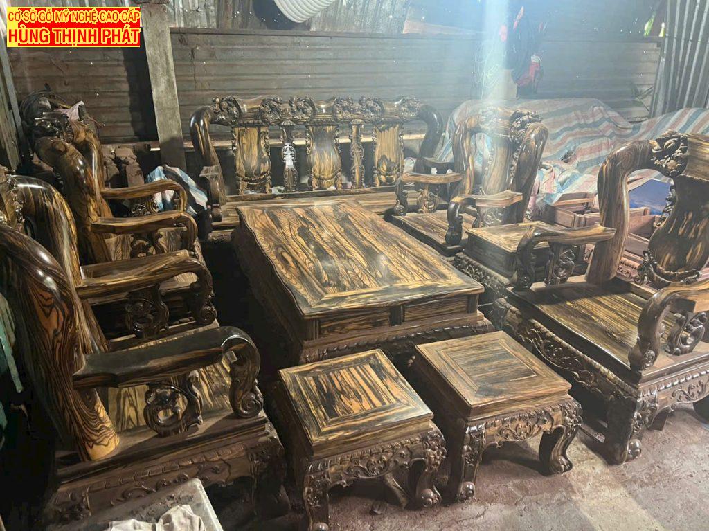 Đồ Gỗ Hùng Thịnh Phát: Bộ Bàn Ghế Gỗ Mun Sọc Triện Đào – Kiệt Tác Nội Thất Đẳng Cấp